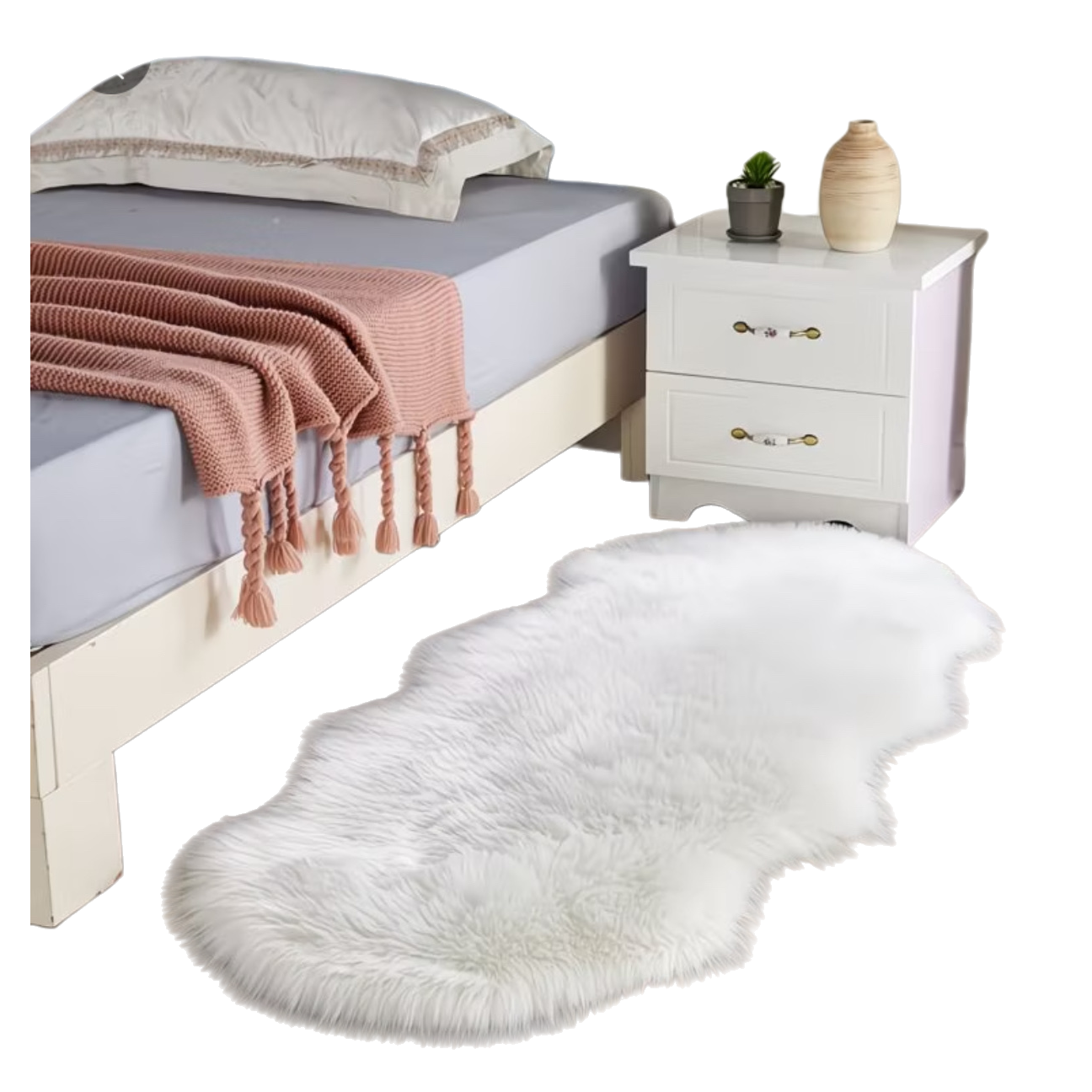 The thickened white plush carpet is anti-slip and features a simple Nordic style for the living room and bedroom Item Picture