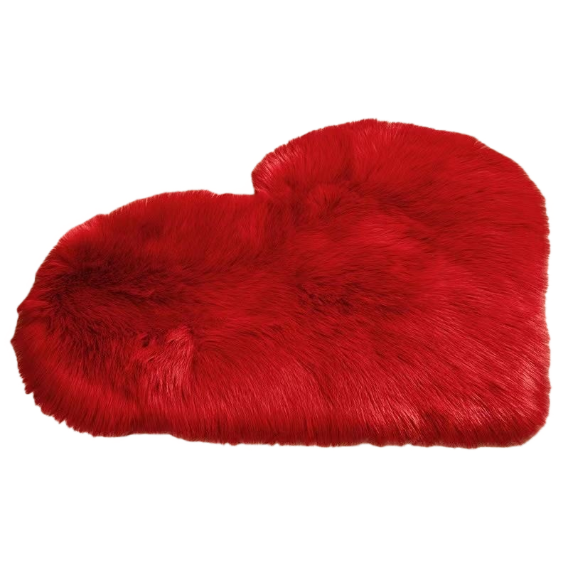 The red heart-shaped plush carpet for bedroom and living room decoration is soft and comfortable Item Picture