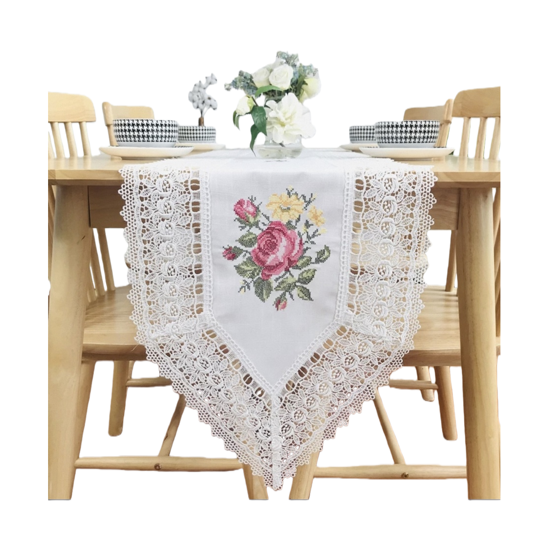 Embroidered table flag, Nordic-style cotton and linen rectangular tablecloth, anti-slip mat Item Picture
