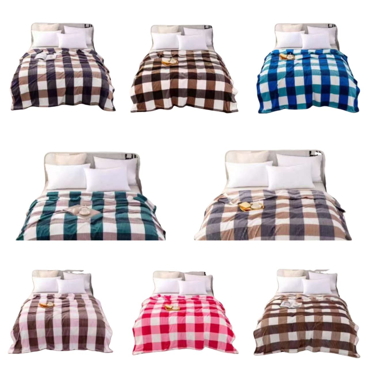 Checkered pattern pure cotton bedding set, four-piece set, double duvet cover, pillowcase Item Picture