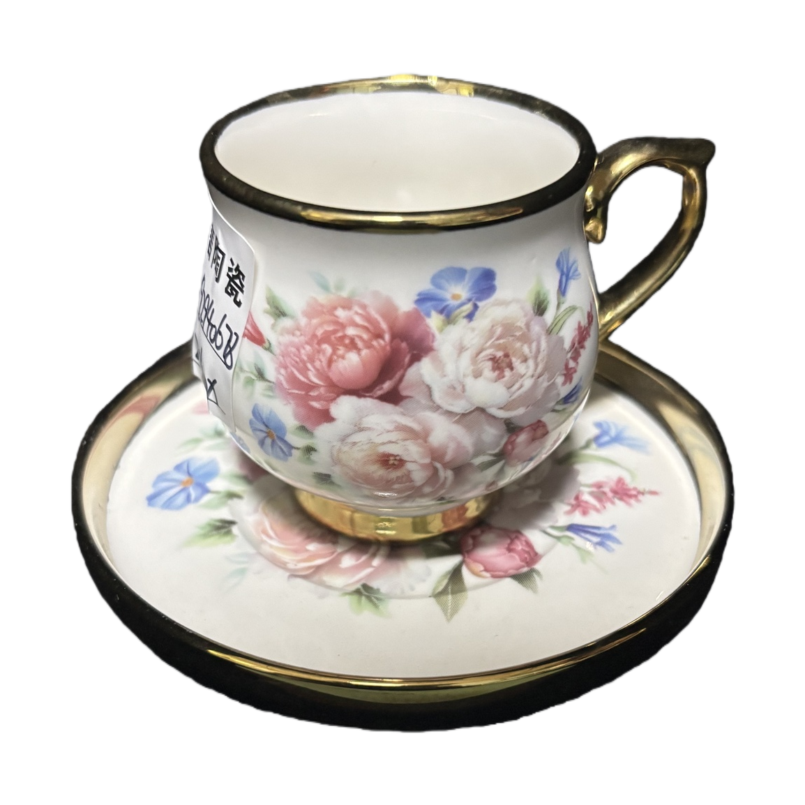 花卉图案+茶杯与茶托白底实物图
