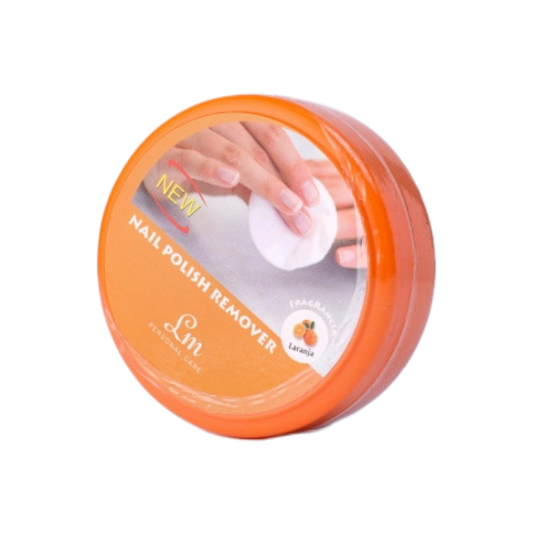 The orange round nail polish remover container is made of glass with a capacity of 120ml and is reusable Item Picture