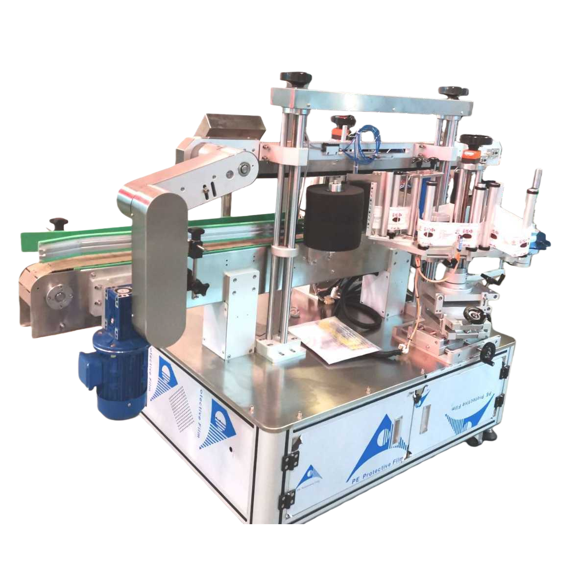 Customized semi-automatic double-sided labeling machine for laundry detergent bottles, edible oil square barrels, dishwashing liquid flat bottles and paint barrels Item Picture