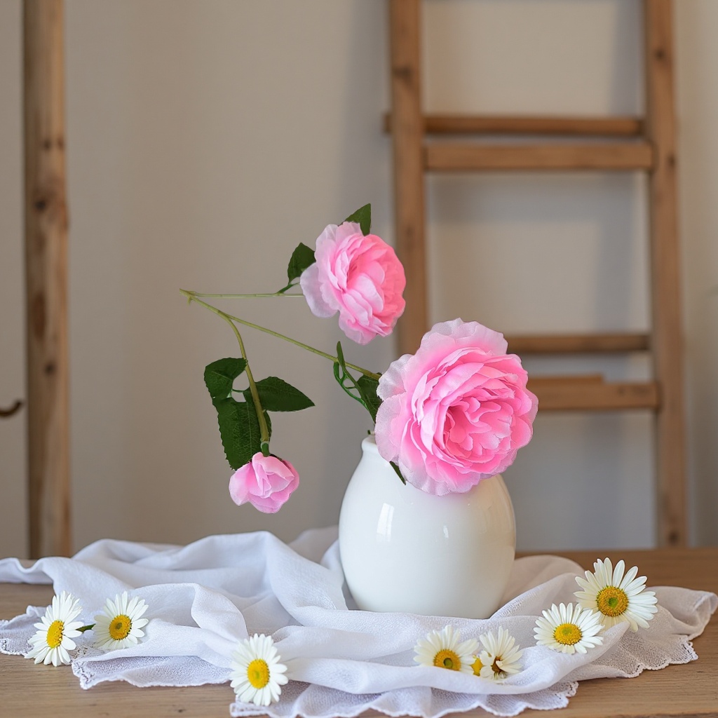 Pink rose flower decorative ornaments for home bedroom, living room and tabletop floral art decoration Specification image