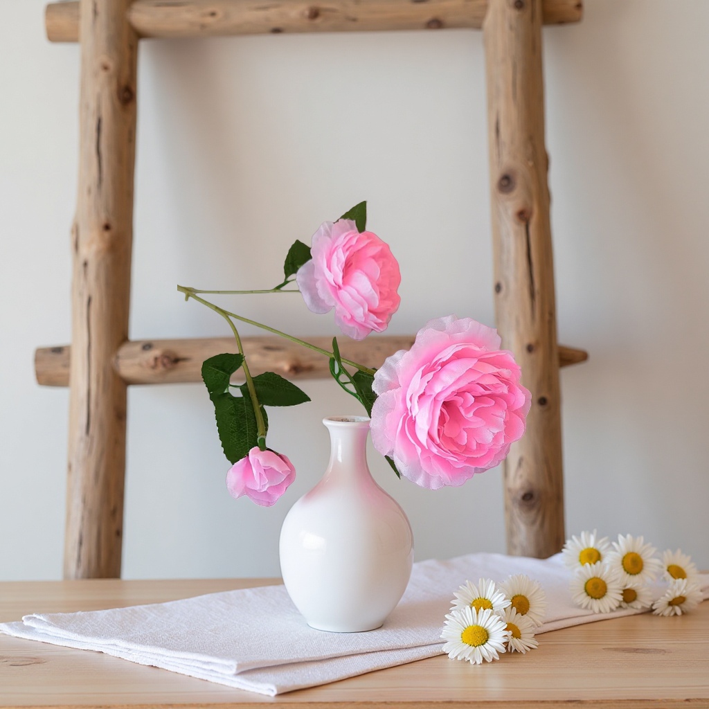 Pink rose flower decorative ornaments for home bedroom, living room and tabletop floral art decoration Application Scenario