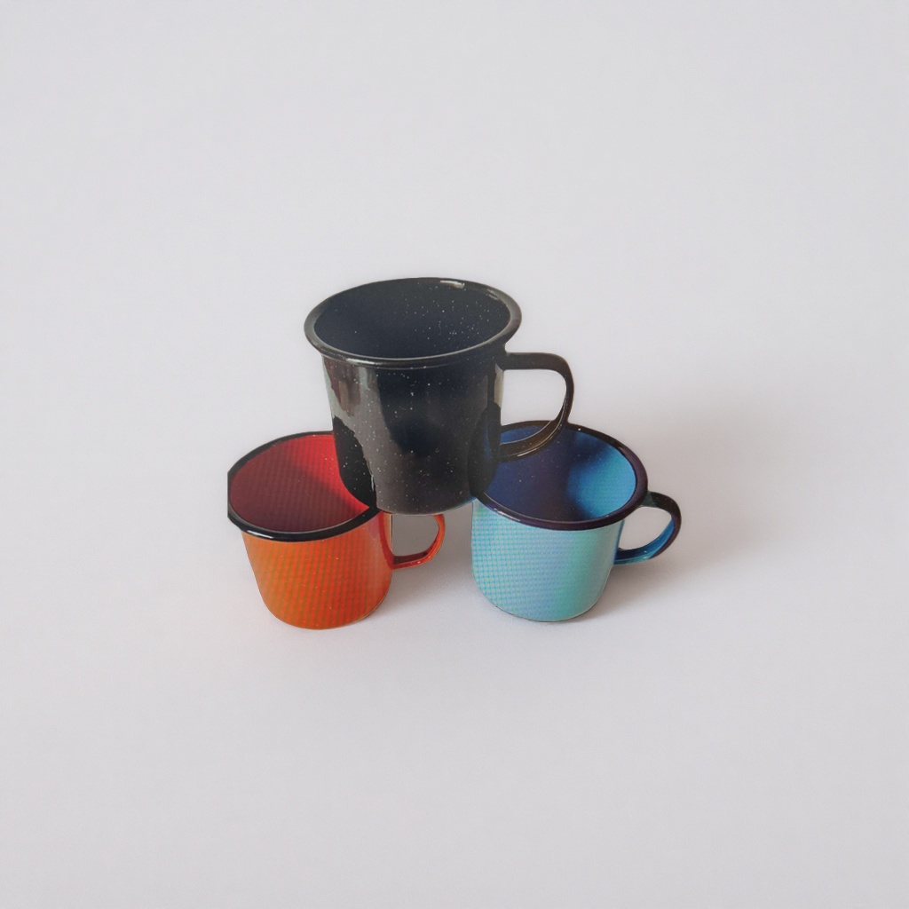 Colored enamel cup, fashionable printed mug, household coffee and tea cup 350ml Application Scenario