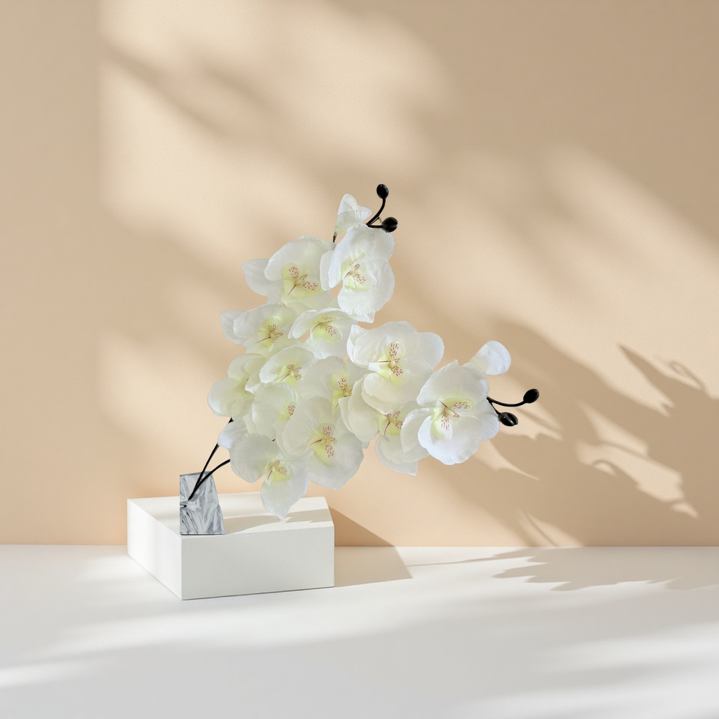 White orchid flower decorative ornaments for indoor home, living room and bedroom, fresh floral art details Picture