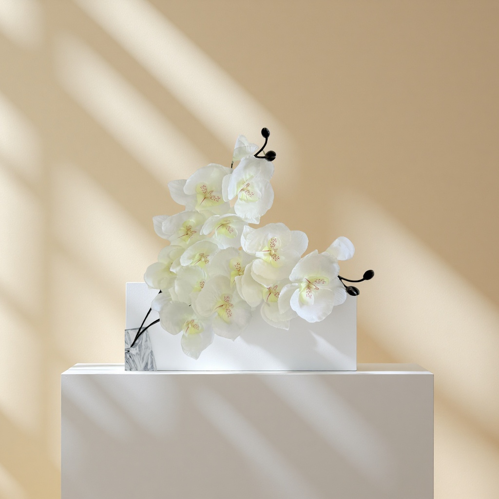 White orchid flower decorative ornaments for indoor home, living room and bedroom, fresh floral art Specification image