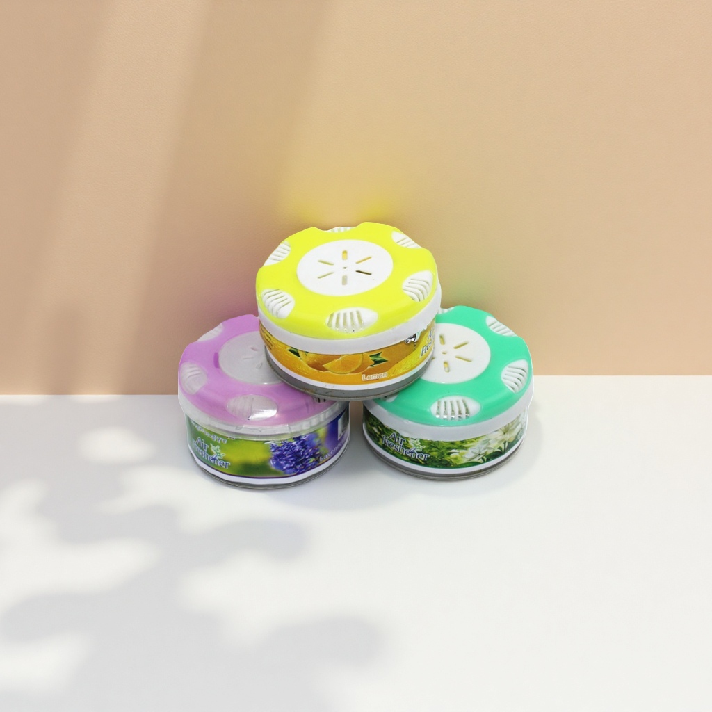 Air freshener + Three cans of air fresheners with different scents (lemon, lavender, jasmine)
