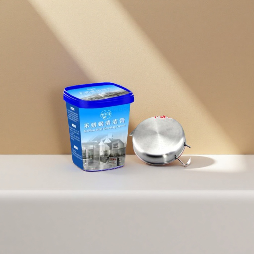 不锈钢清洁膏+清洁膏容器和锅具产品图