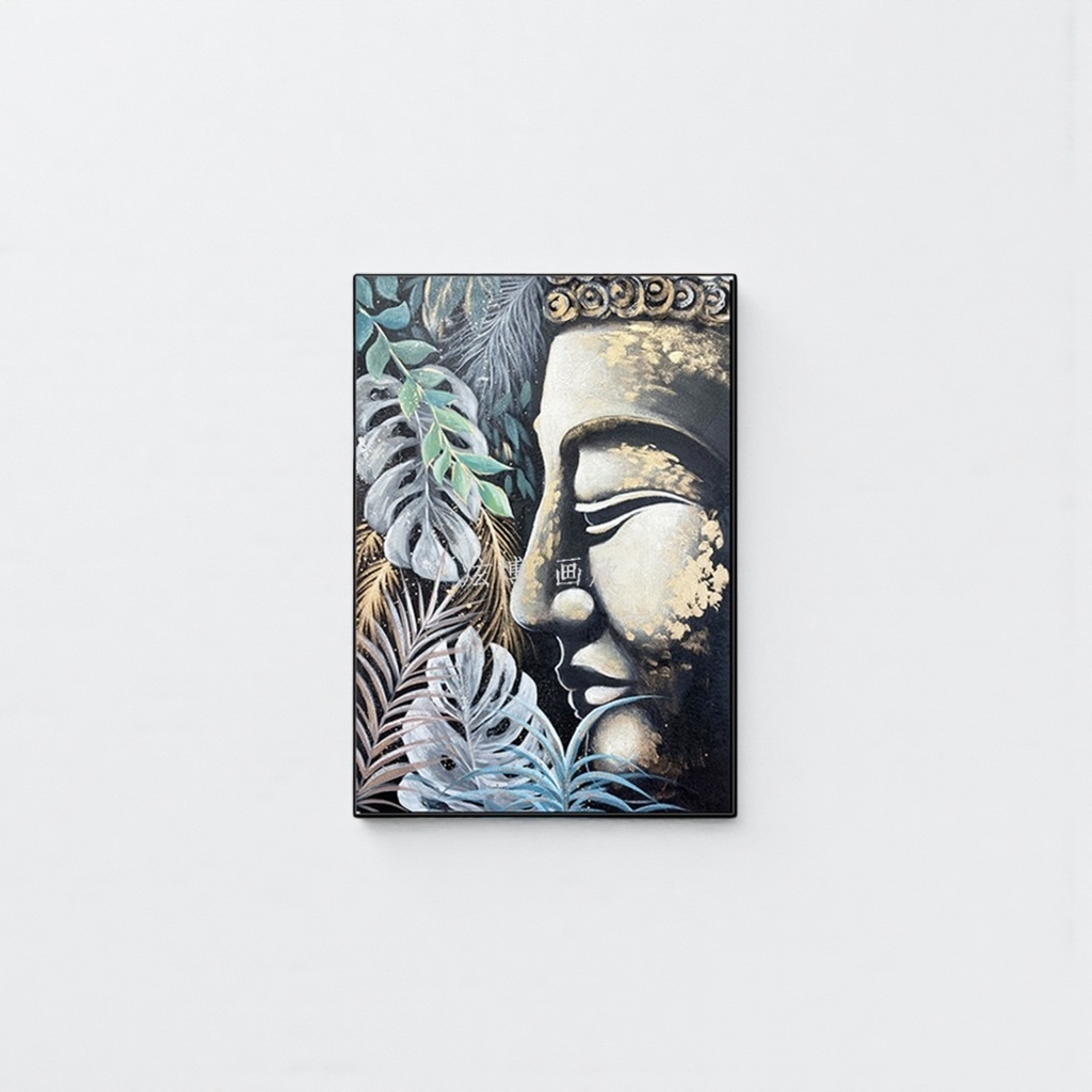 Oil painting decoration, hand-painted modern light luxury oil painting, pure hand-painted handcrafted oil painting, hotel living room decoration, Buddha statue oil painting