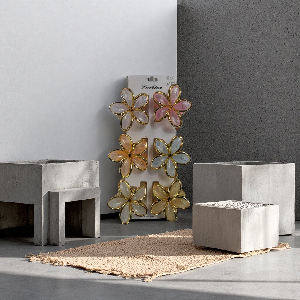 花朵造型发夹六朵色金边花瓣粉色浅橙浅蓝米白8cm