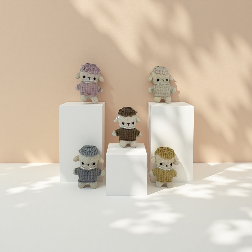 A cute hand-crochet sheep-shaped doll made of wool knitted wool felt details Picture