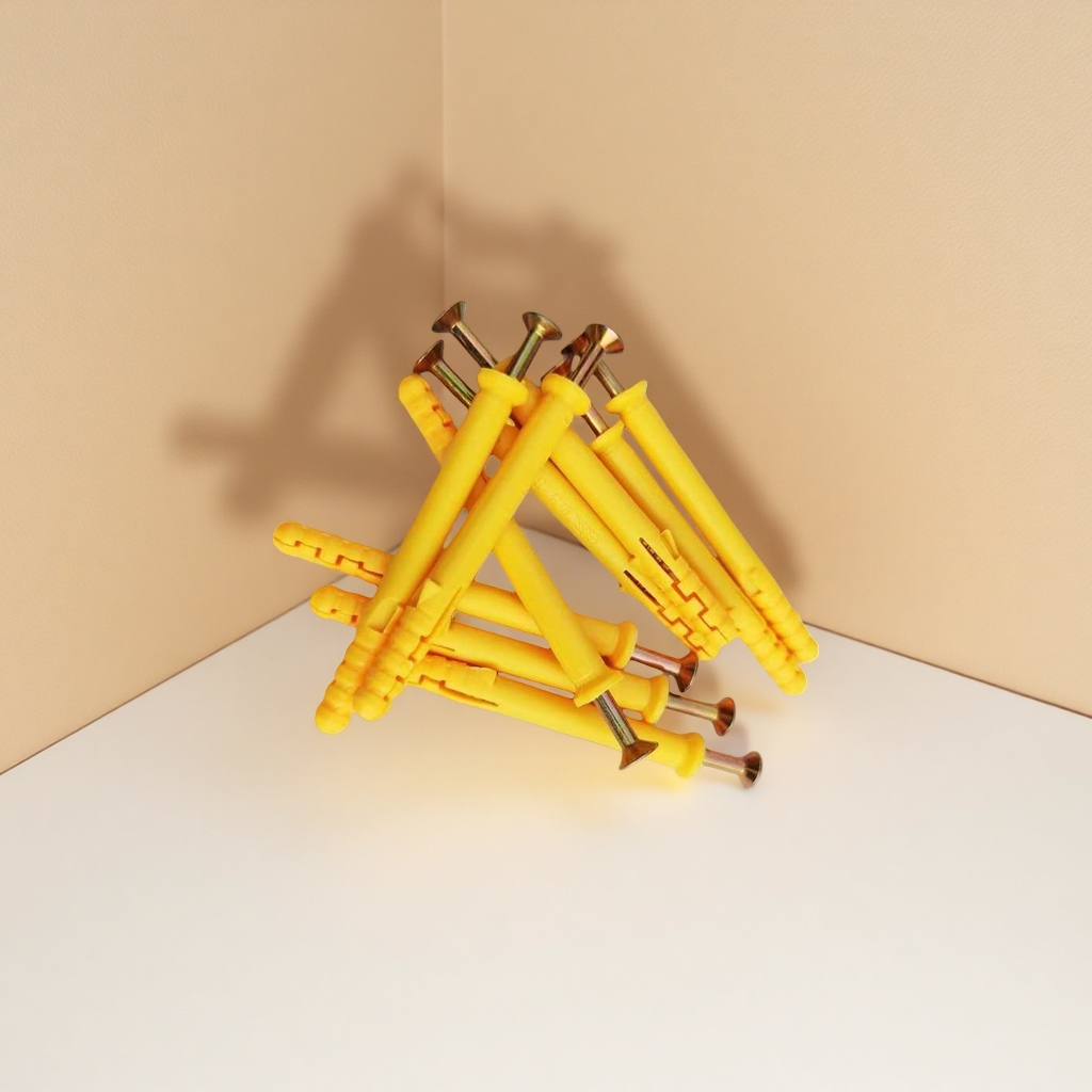 Yellow plastic expansion pipe with screw set, special expansion fasteners for wall fixation details Picture