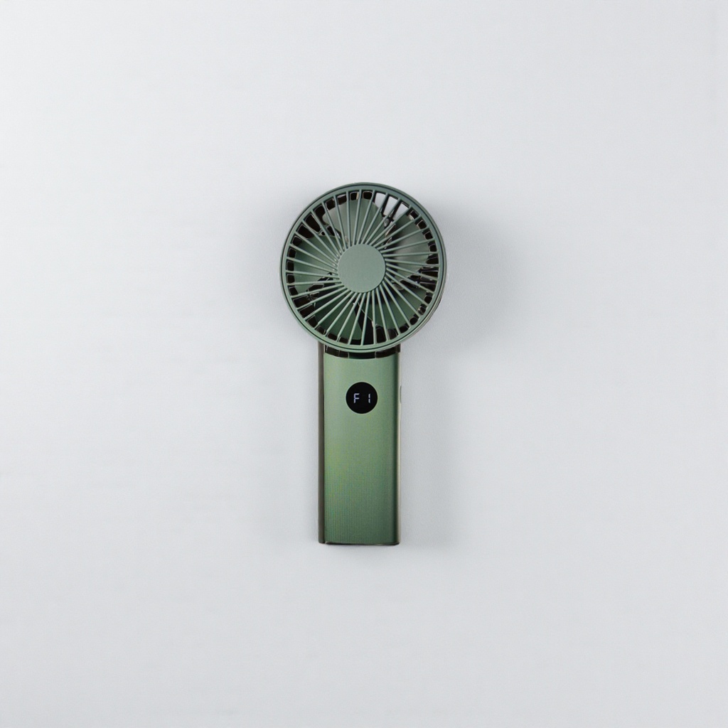 The green portable handheld fan is small, quiet, and can be charged via USB for long battery life