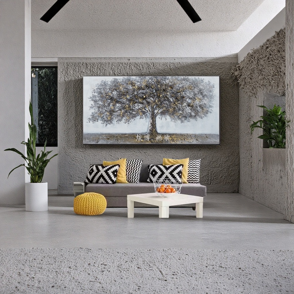 الرسم اليدوي، الرسم اليدوي، الرسم الزيتي الشجري الشجري في شمال أوروبا، رسم بسيط لغرفة النوم في غرفة الجلوس، عبارة عن رسم بالجملة من جانب مصنعي اللوحات الفنية المجردة الحديثة details Picture