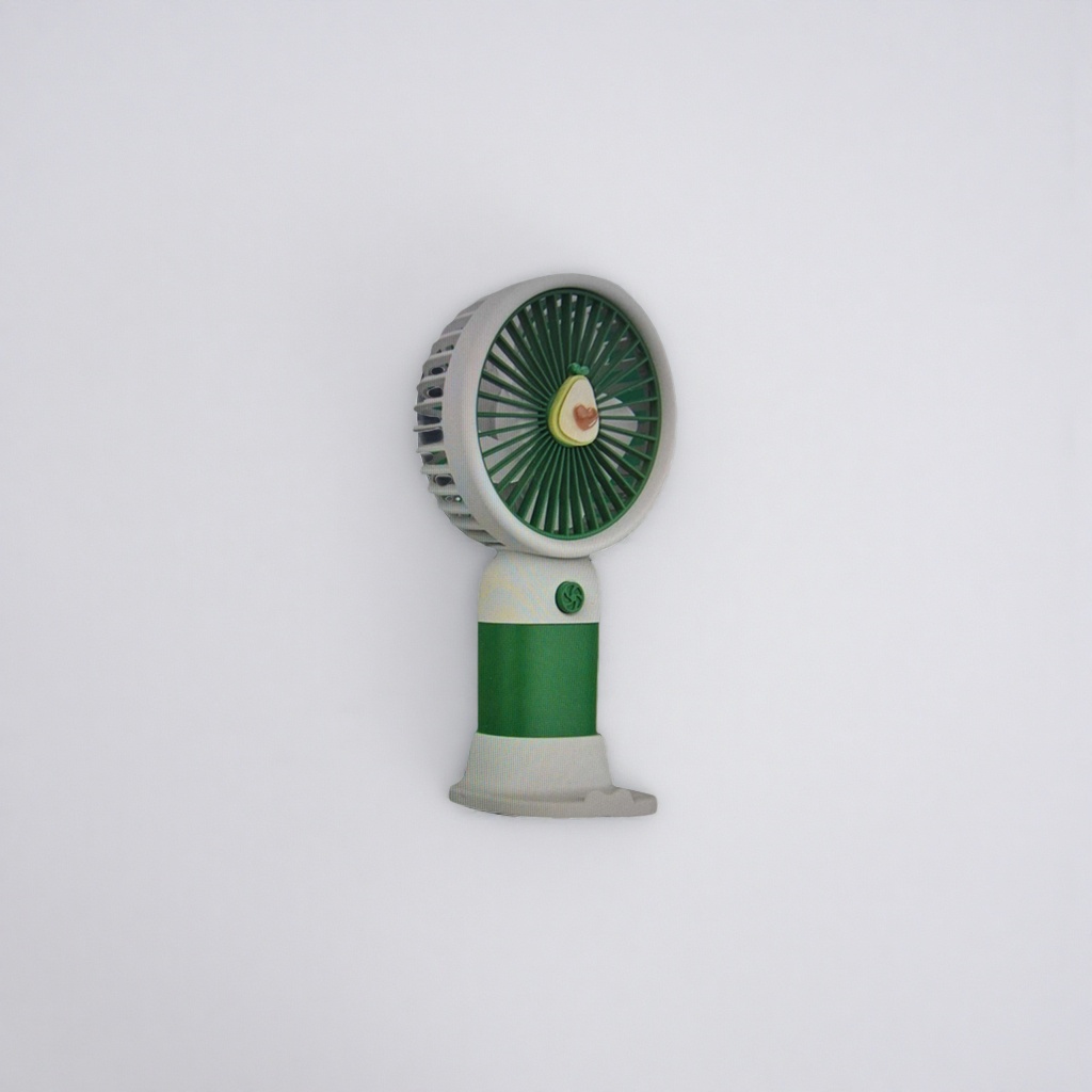 The green avocado-shaped handheld fan is compact, portable, silent and rechargeable details Picture