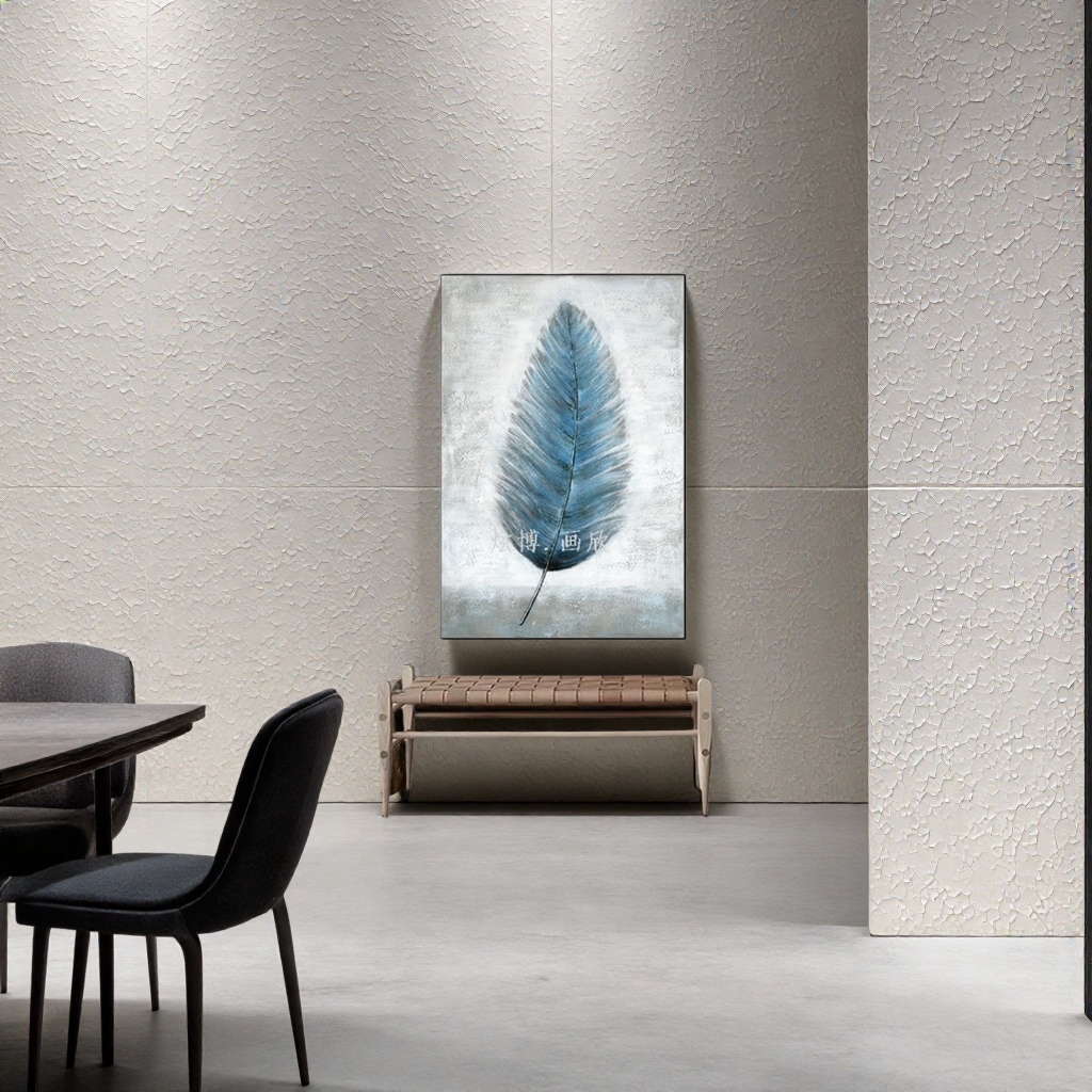 Blue feather decorative painting, modern and simple living room and bedroom hanging painting, light luxury Nordic style