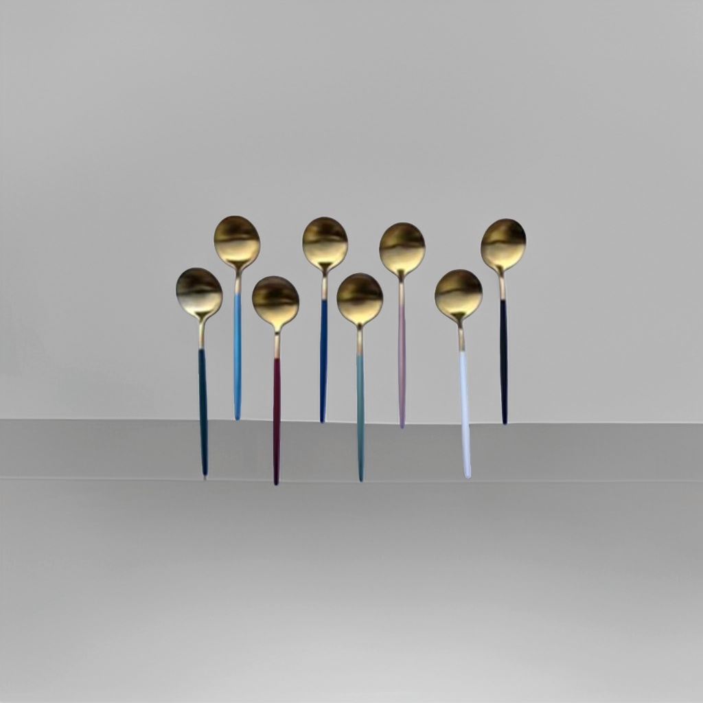 Golden spoon, stainless steel dining spoon, high-end household long-handled soup spoon, kitchen tableware set details Picture