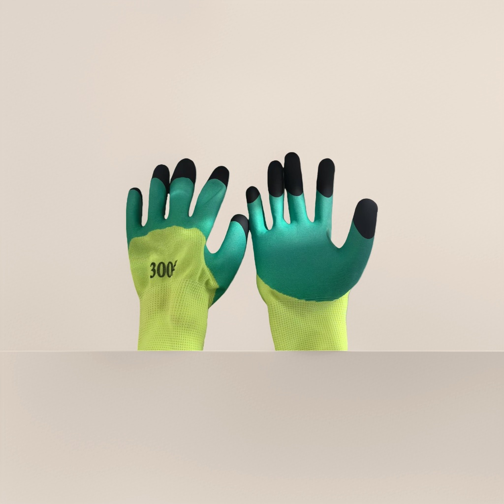 Breathable fluorescent green anti-slip thickened labor protection gloves with added fingers
