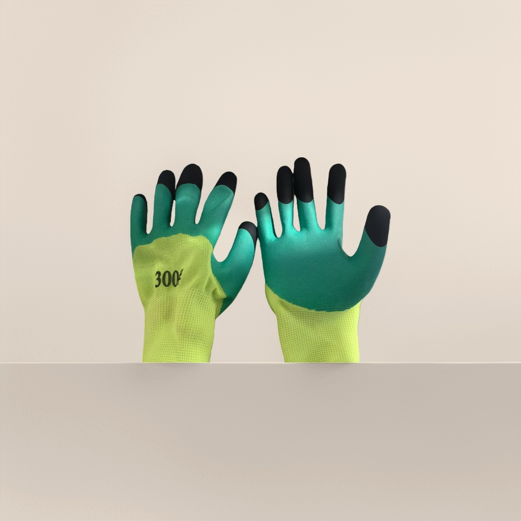 Breathable fluorescent green anti-slip thickened labor protection gloves with added fingers details Picture