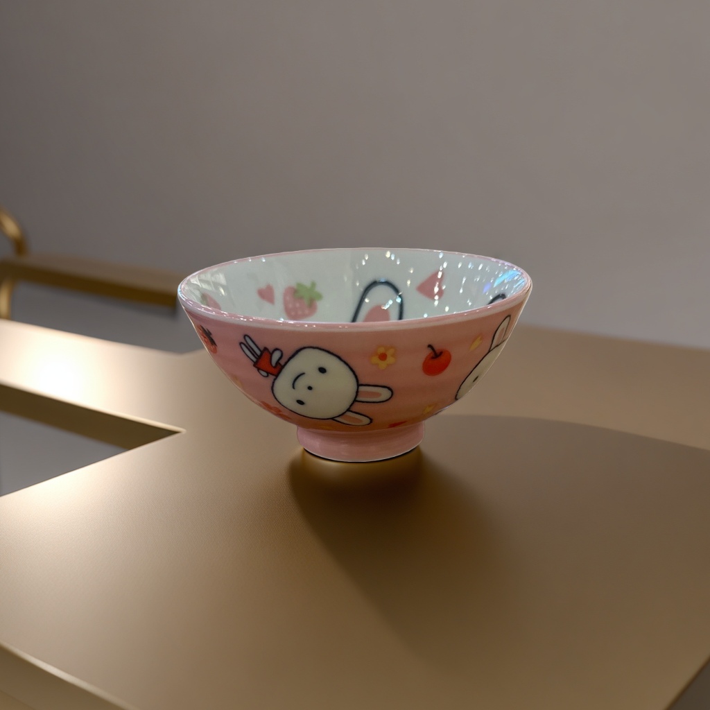 粉色卡通图案碗 家用儿童餐碗 陶瓷碗 可爱风餐具