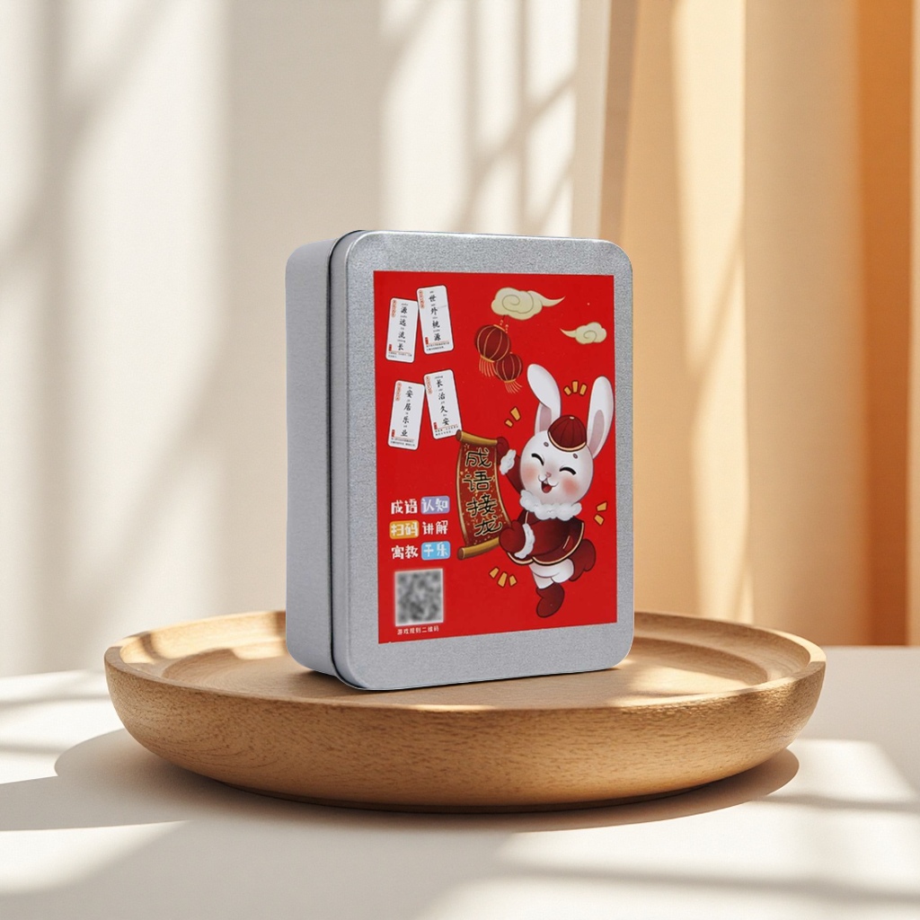 The idiom chain card game in a metal box is an educational card game for parent-child interaction