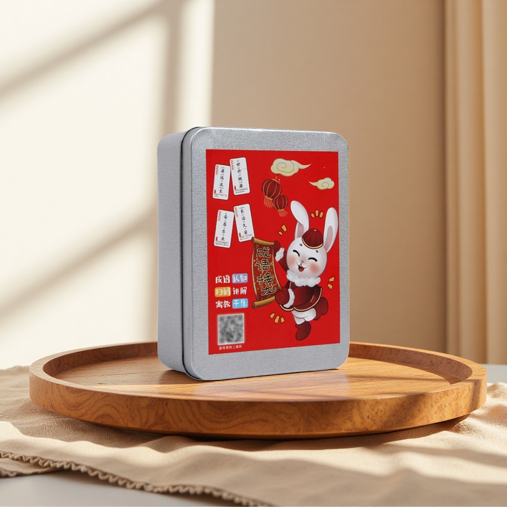 The idiom chain card game in a metal box is an educational card game for parent-child interaction details Picture