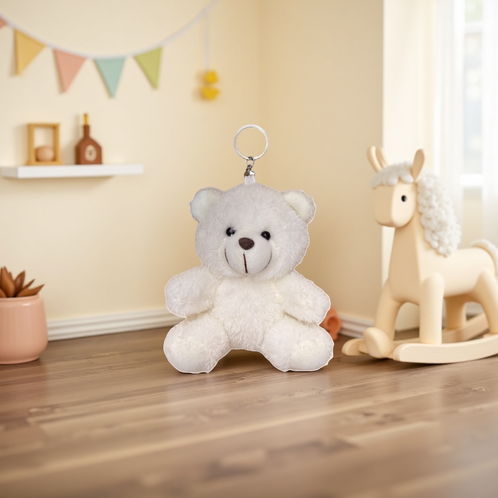 White plush bear pendant, cute plush toy keychain, car bag decoration Application Scenario