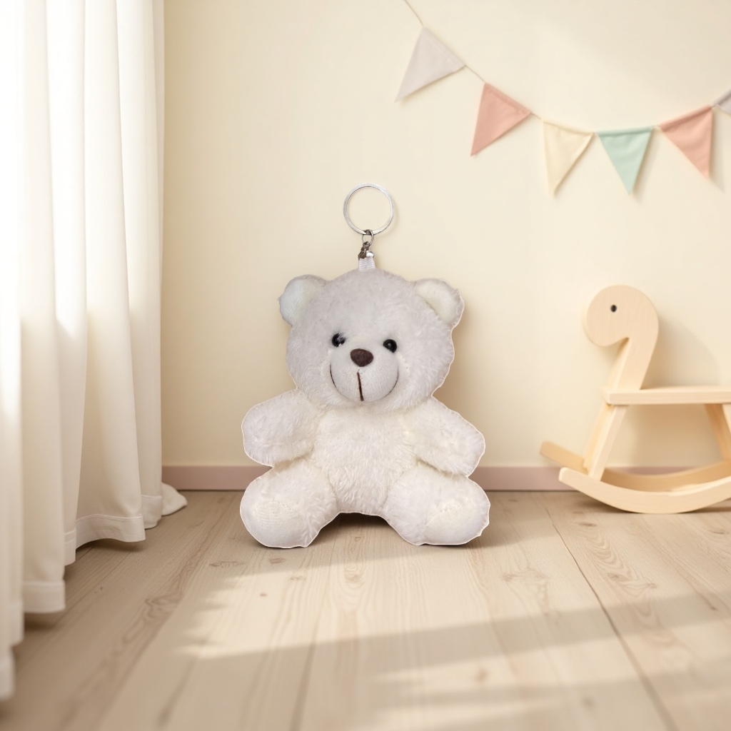 White plush bear pendant, cute plush toy keychain, car bag decoration
