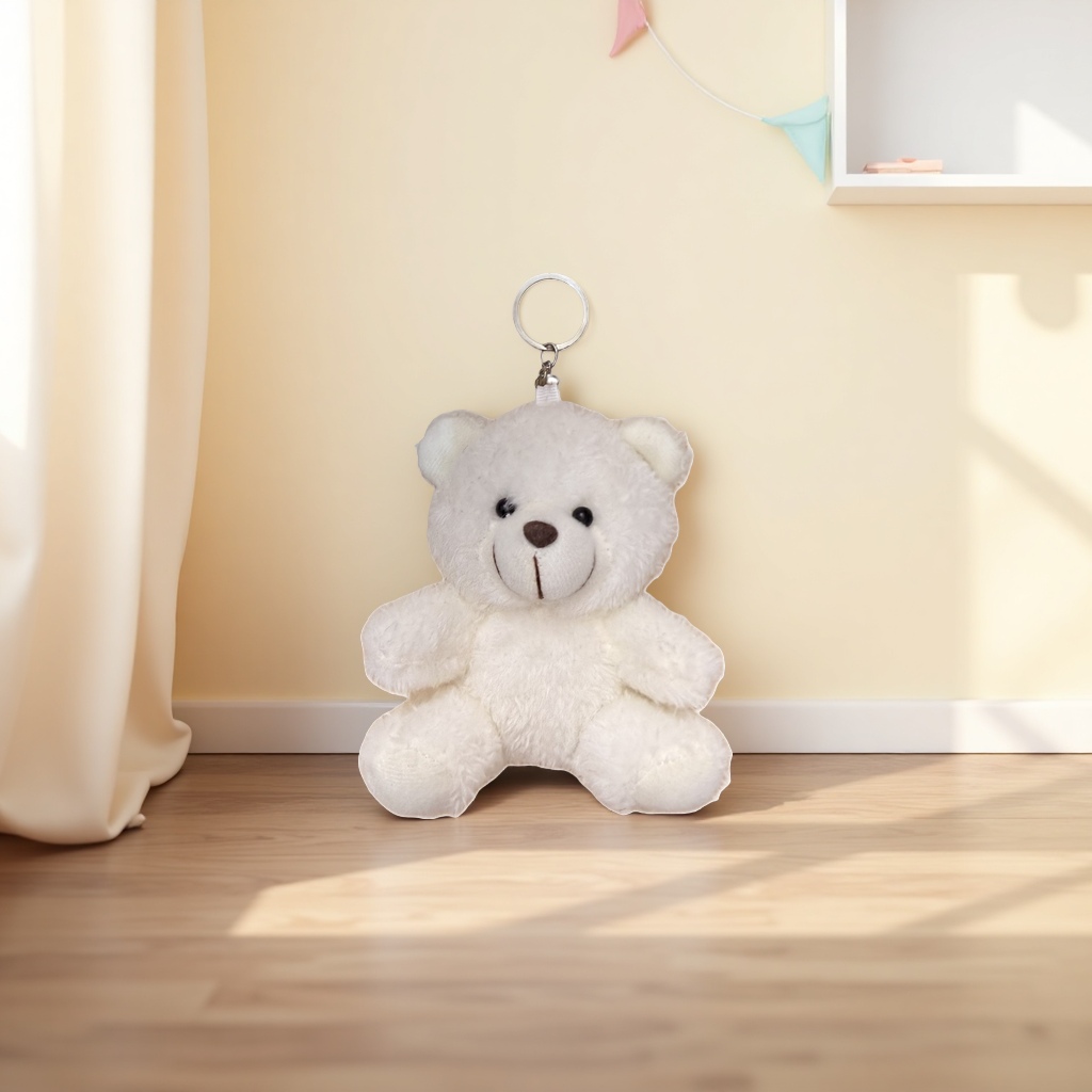 White plush bear pendant, cute plush toy keychain, car bag decoration details Picture