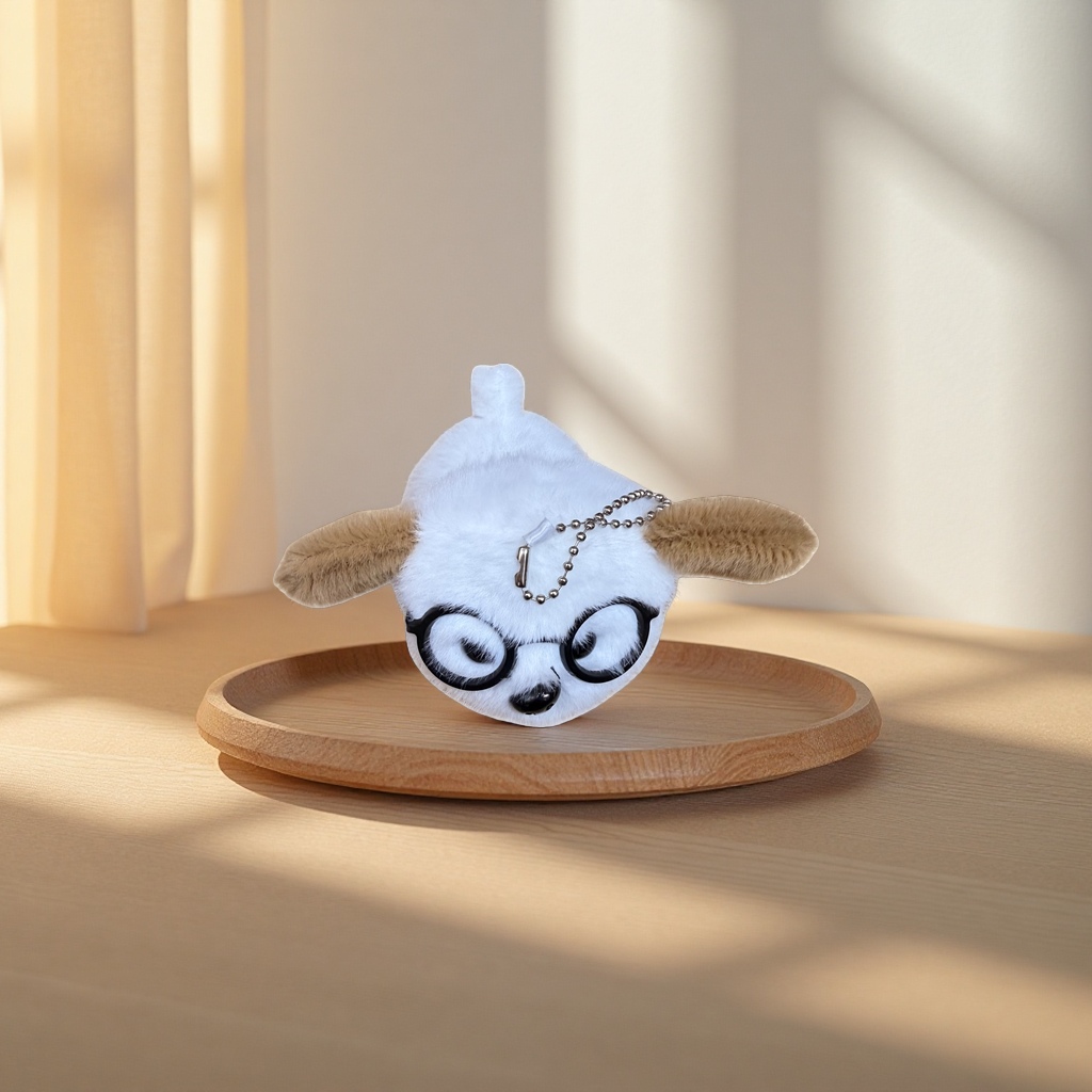Plush toy with glasses, white little animal pendant, cute and adorable keychain Specification image