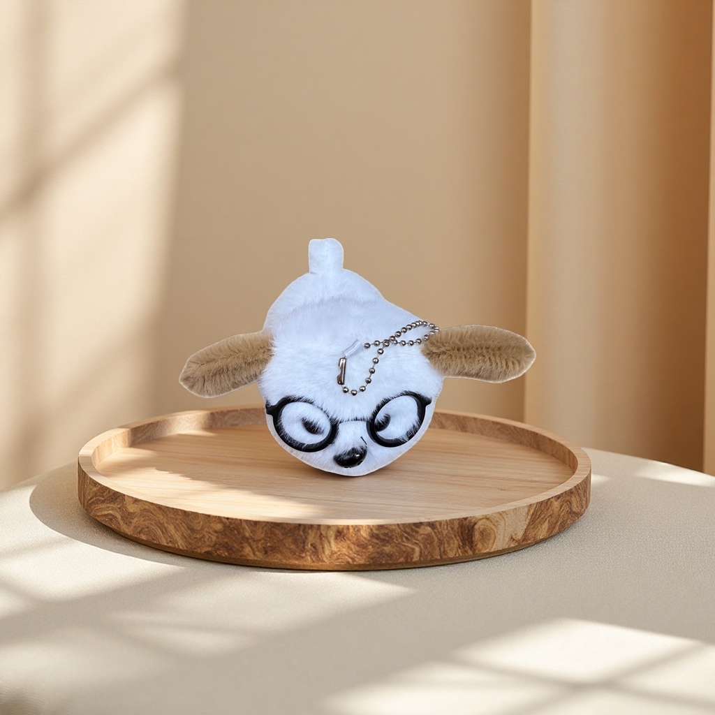Plush toy with glasses, white little animal pendant, cute and adorable keychain