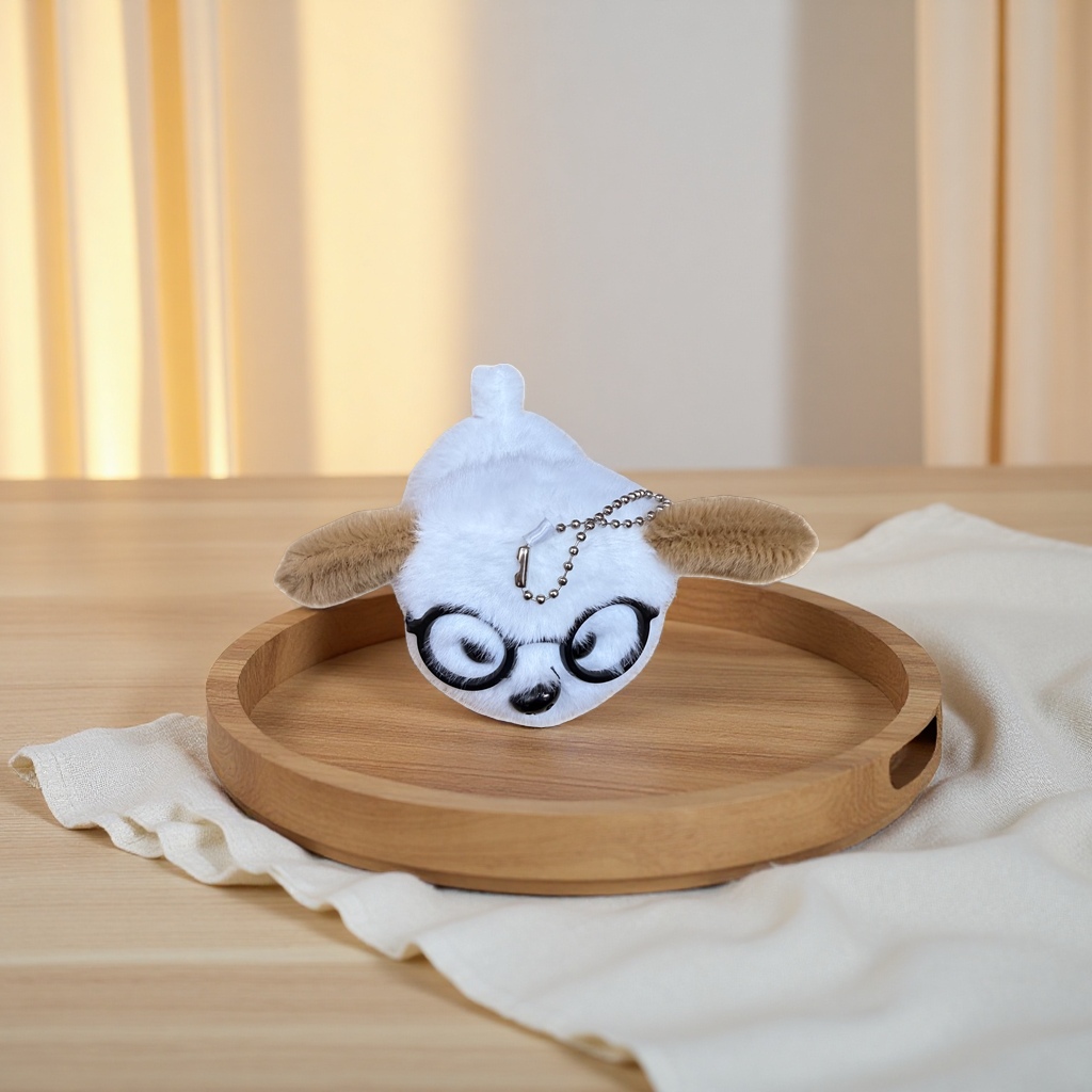 Plush toy with glasses, white little animal pendant, cute and adorable keychain details Picture
