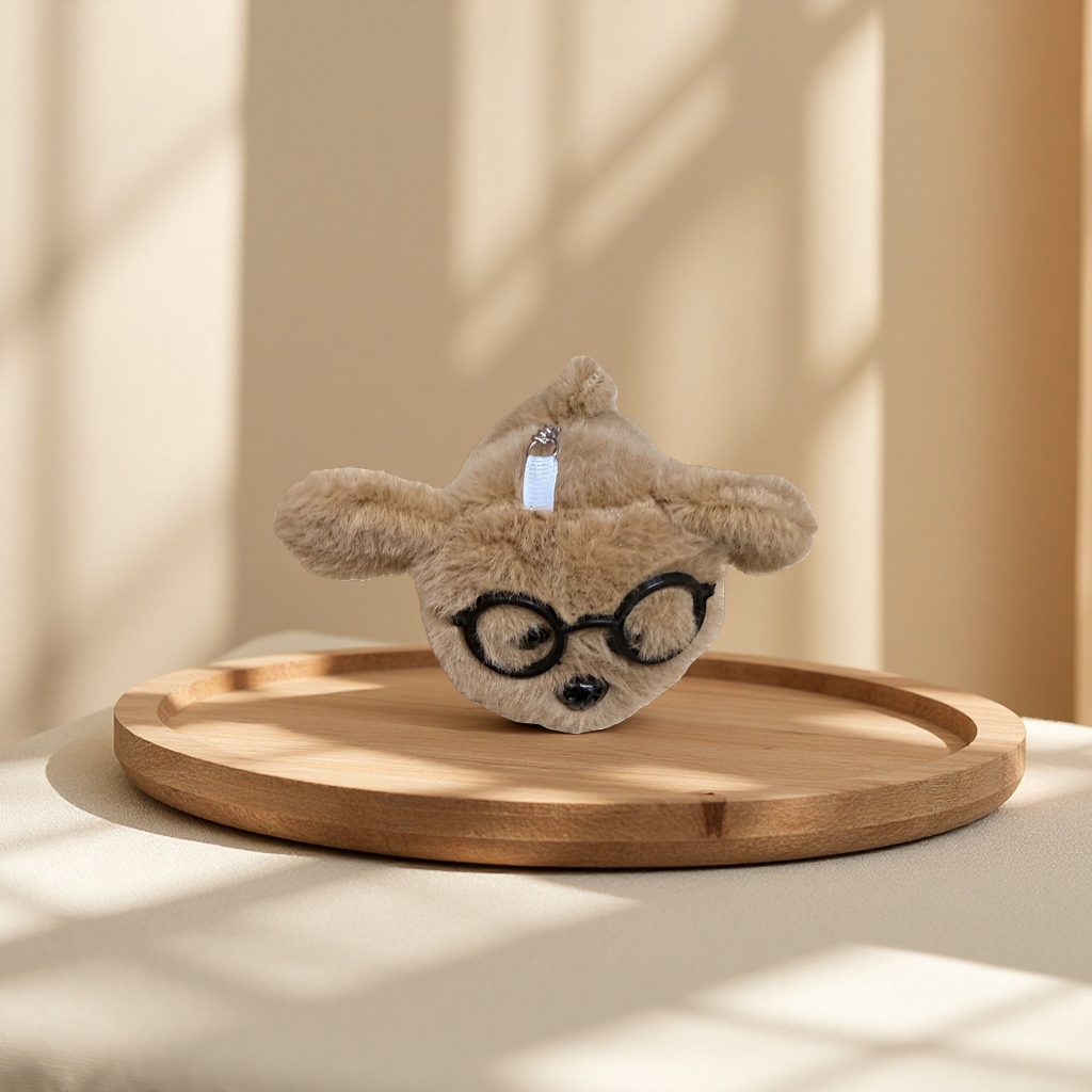 A cute and adorable brown bear plush toy pendant with glasses, a keychain for car decoration