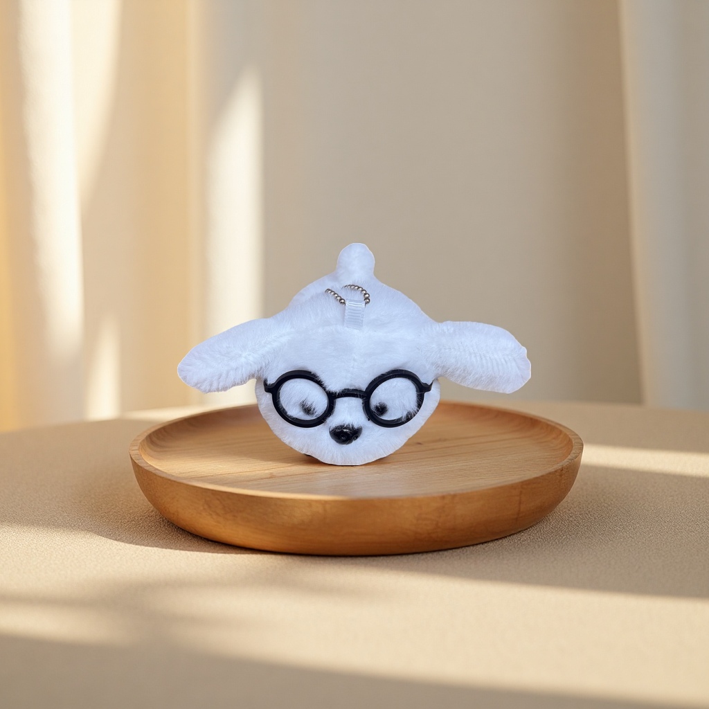 A cute and adorable white rabbit-shaped plush toy pendant with glasses Application Scenario