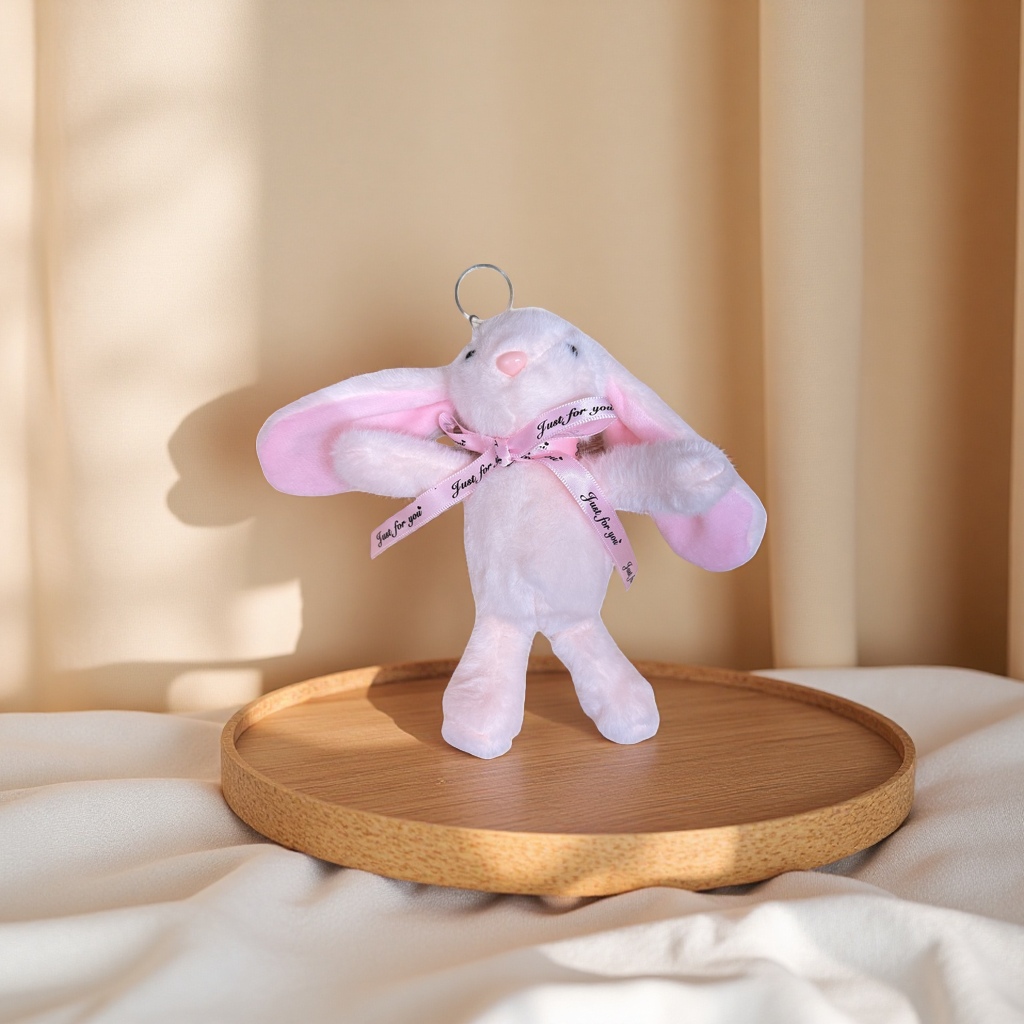 Pink plush rabbit pendant, cute keychain, car bag decoration small gift