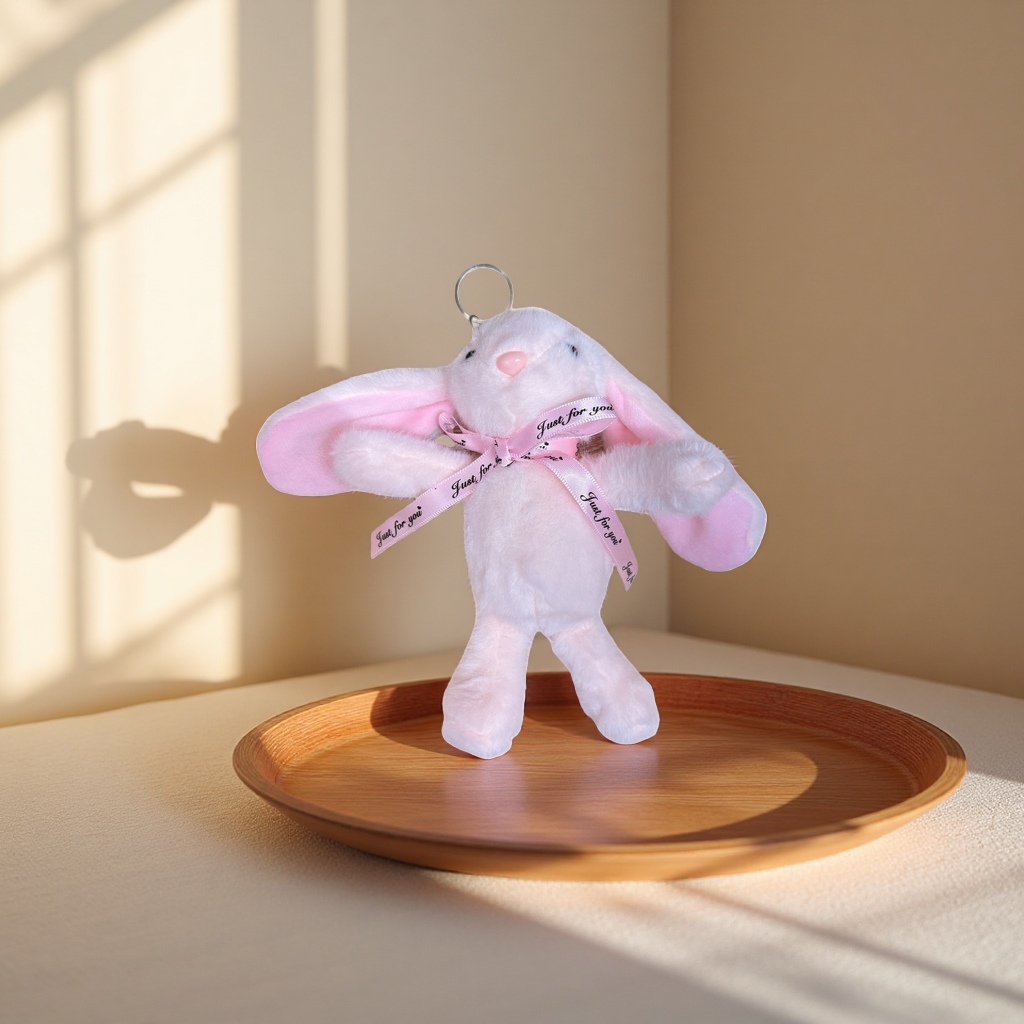 Pink plush rabbit pendant, cute keychain, car bag decoration small gift details Picture