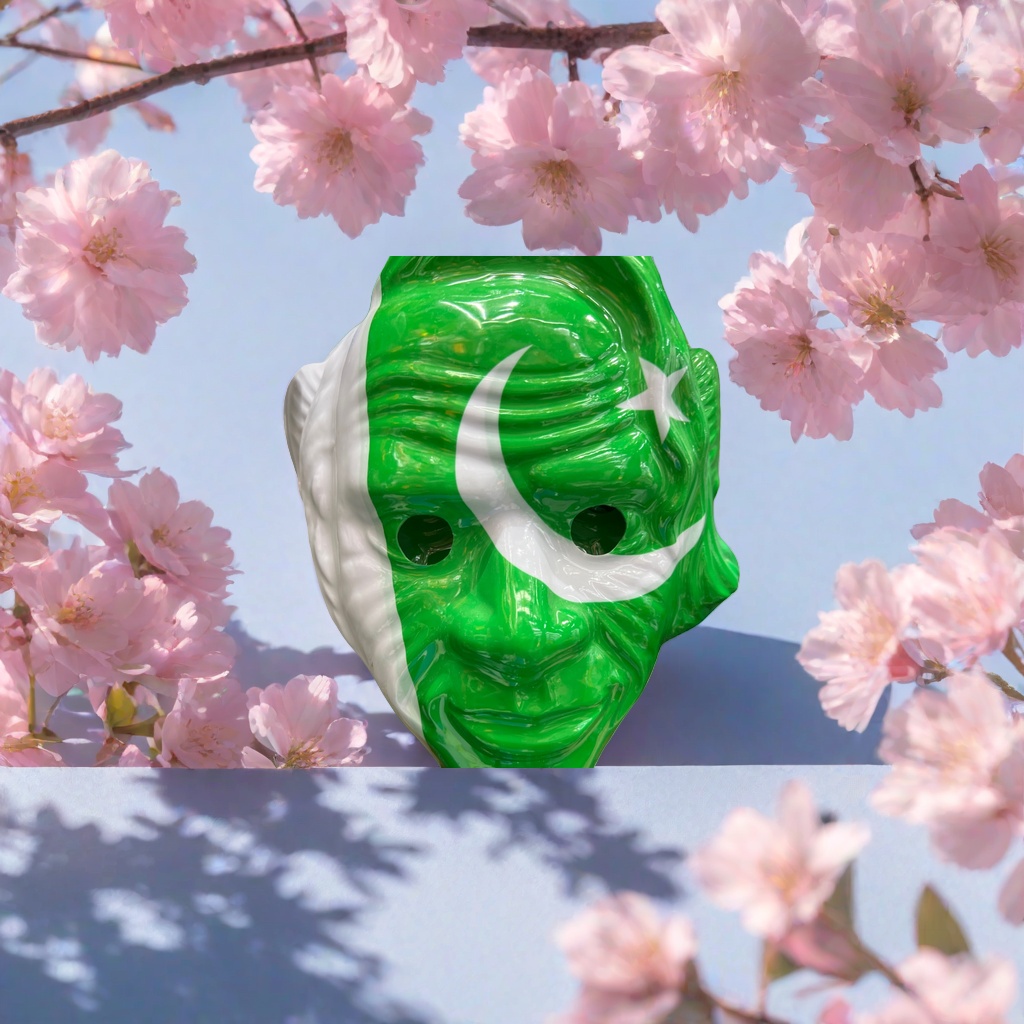 A breathable and comfortable cosplay prop with a realistic printed mask featuring the flag pattern of Pakistan Specification image
