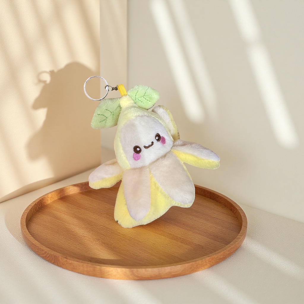 A cute and soft banana-shaped plush toy pendant for home decoration, a car keychain Specification image