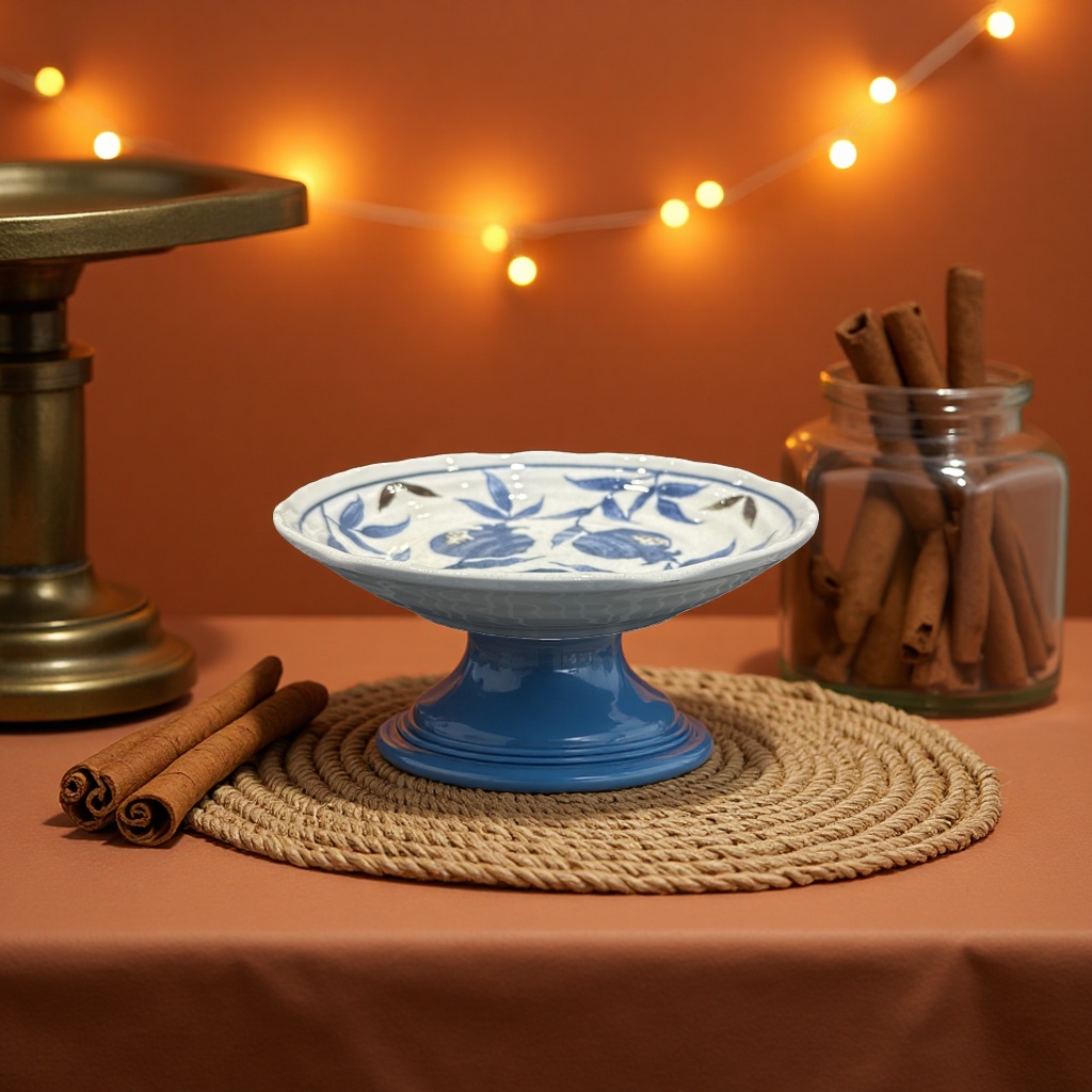 Blue and white porcelain patterned ceramic plates, household tableware, round dinner plates details Picture