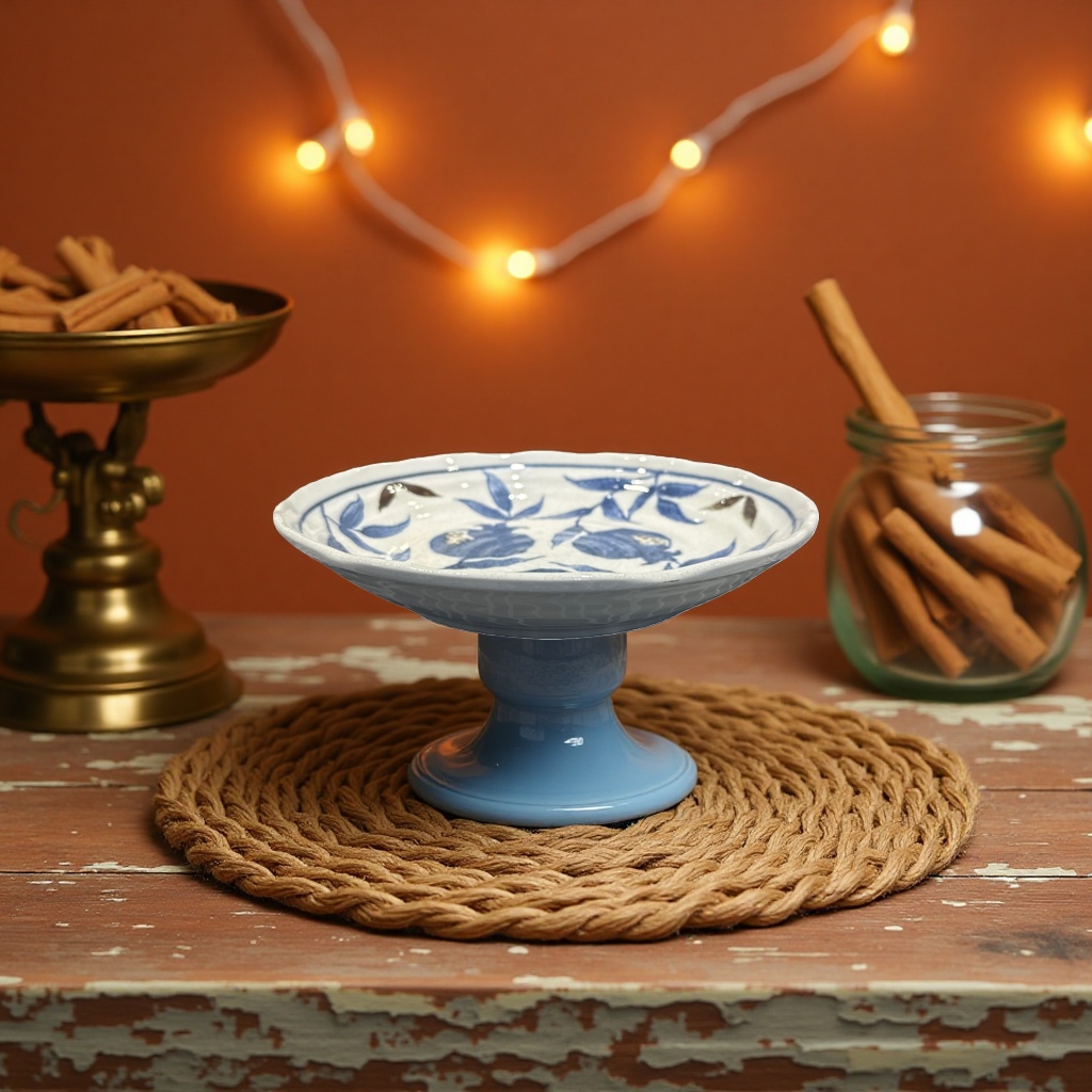 Blue and white porcelain patterned ceramic plates, household tableware, round dinner plates Application Scenario
