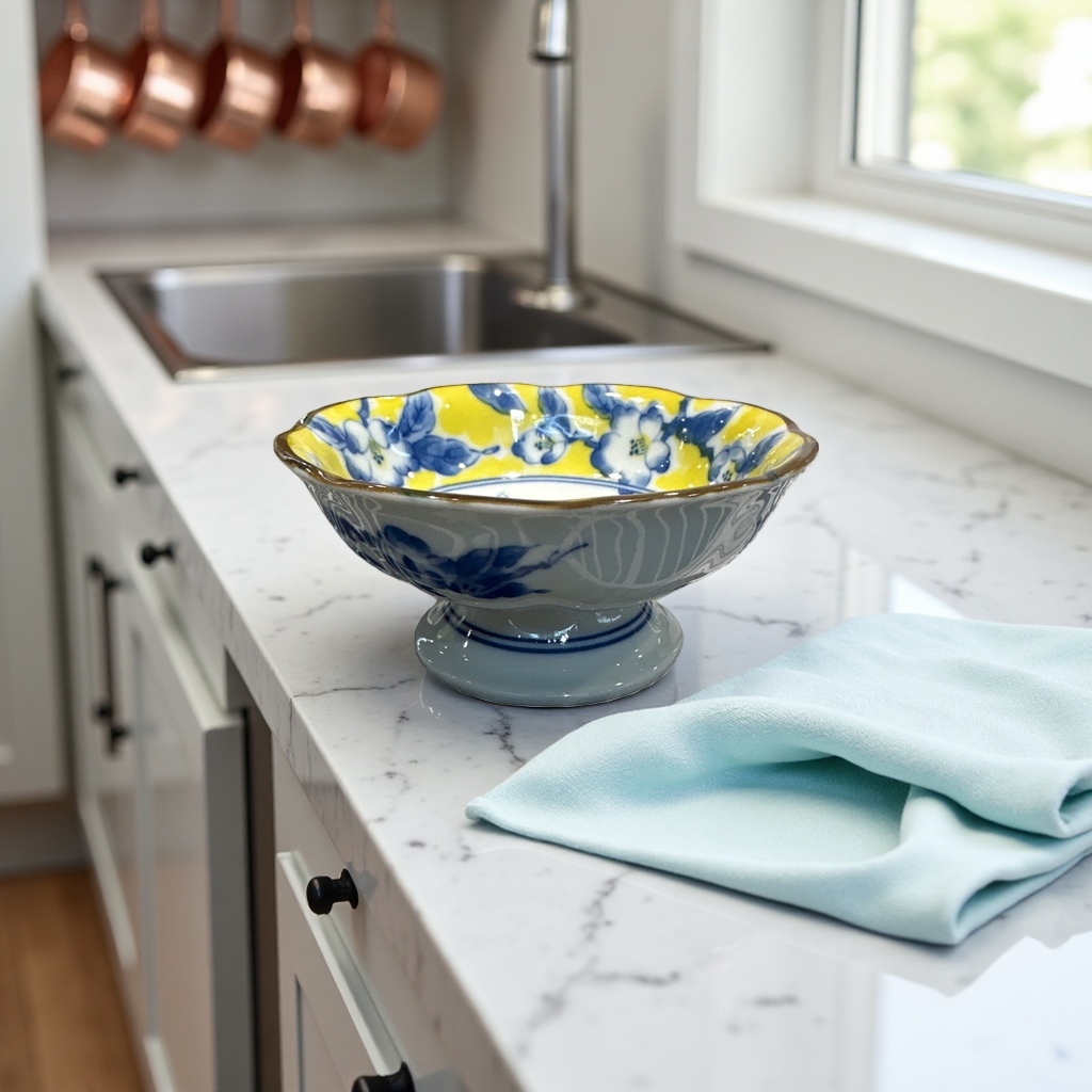 Blue and white porcelain bowl with yellow background and floral patterns, household tableware, ceramic bowl, high-temperature fired underglaze color details Picture