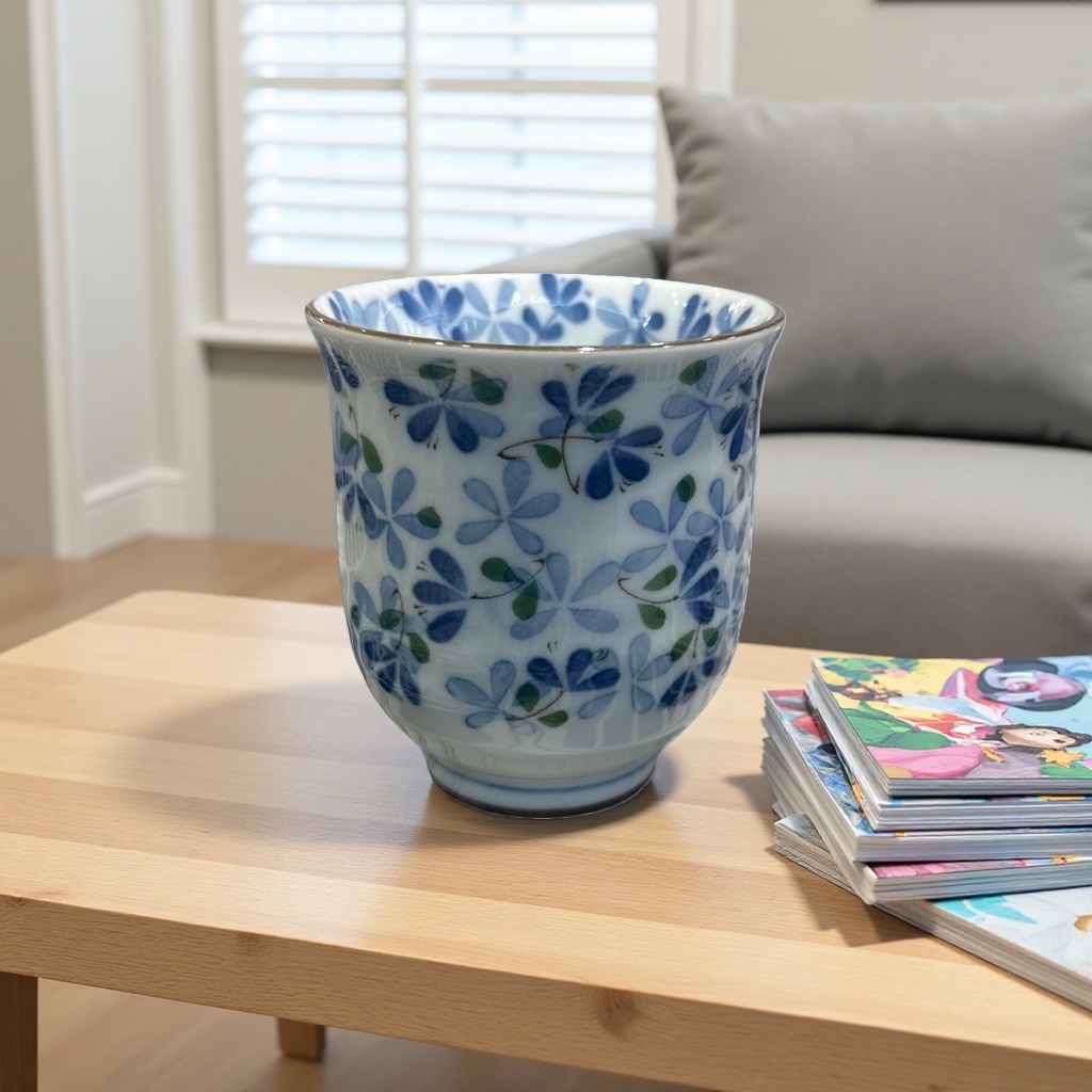 Blue floral pattern ceramic cup, household mug, tea cup, coffee cup, high-temperature glazed surface Specification image