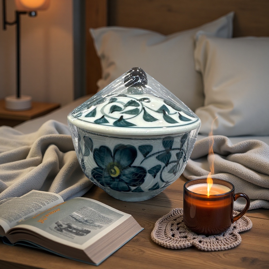 Blue and white porcelain covered bowl ceramic tea set, household kung Fu tea cup with lid, tea bowl Application Scenario
