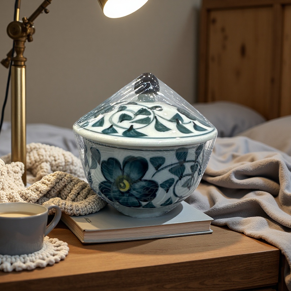 Blue and white porcelain covered bowl ceramic tea set, household kung Fu tea cup with lid, tea bowl details Picture