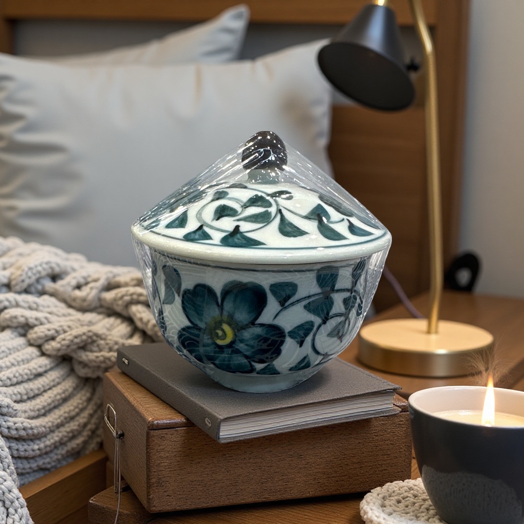 Blue and white porcelain covered bowl ceramic tea set, household kung Fu tea cup with lid, tea bowl Specification image