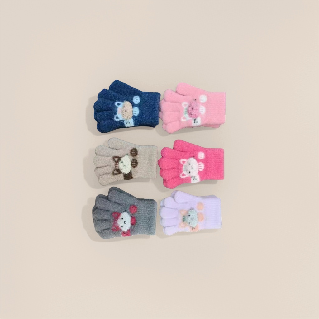Cute cartoon pattern children's woolen gloves, warm and anti-slip knitted warm gloves Specification image