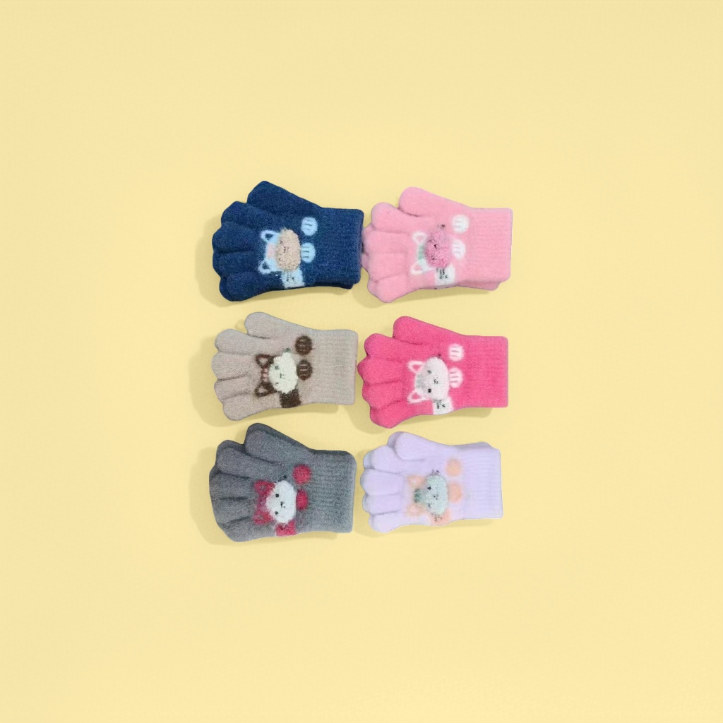 Cute cartoon pattern children's woolen gloves, warm and anti-slip knitted warm gloves