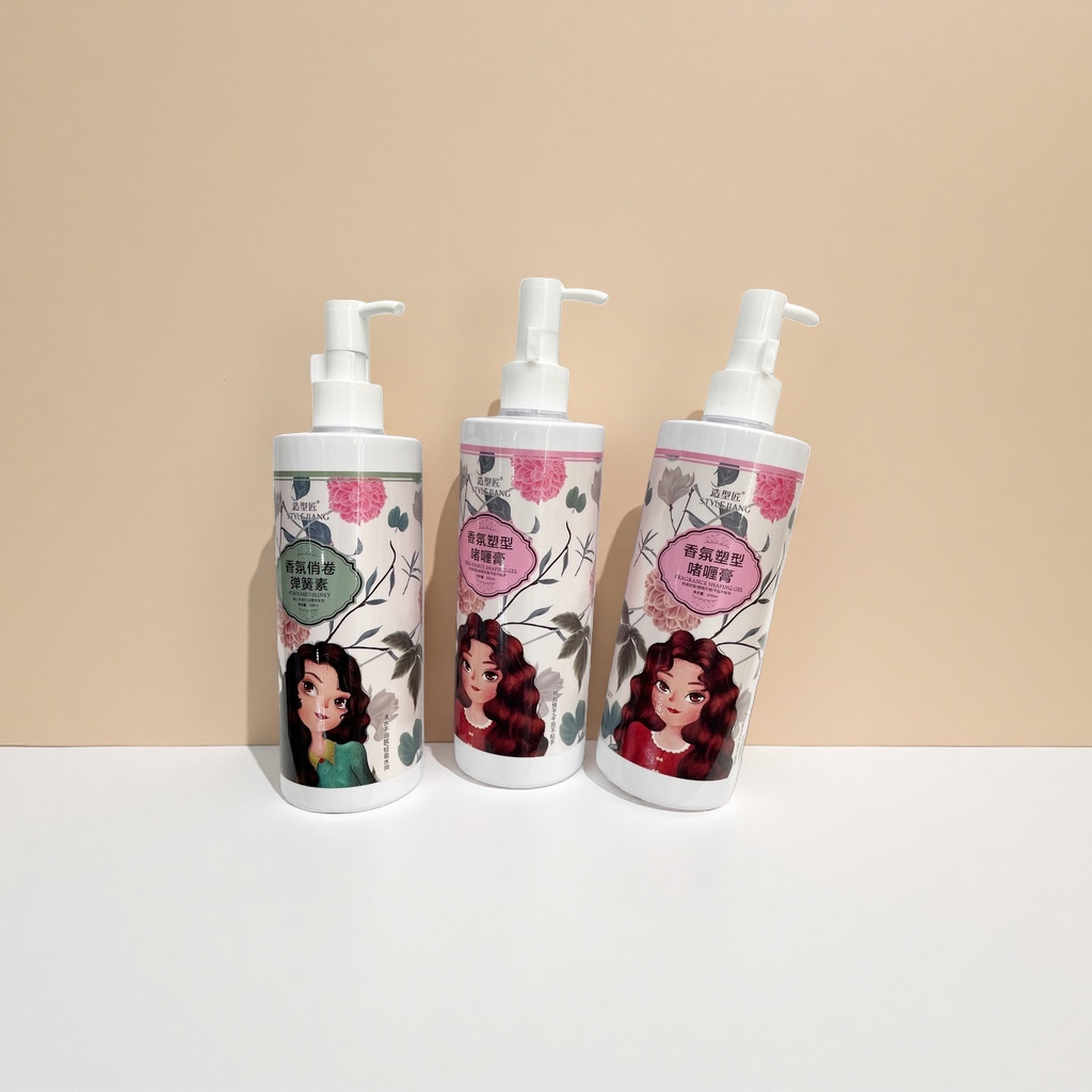 三瓶造型匠卡通花卉女性形象啫喱膏产品图